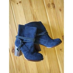 Splendid Fine Leather Suede Upper Blue Booties Larchmont Boots Navy Shoes Sz 6